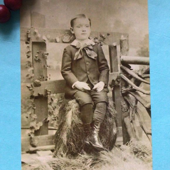 Creepy Posed Death Photo Victorian Era Reprint Sepia Boy Against Fence Eyes Open - Picture 4 of 8